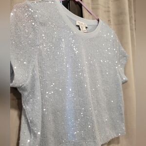 Rachel Zoe blue sequin semi crop top size large